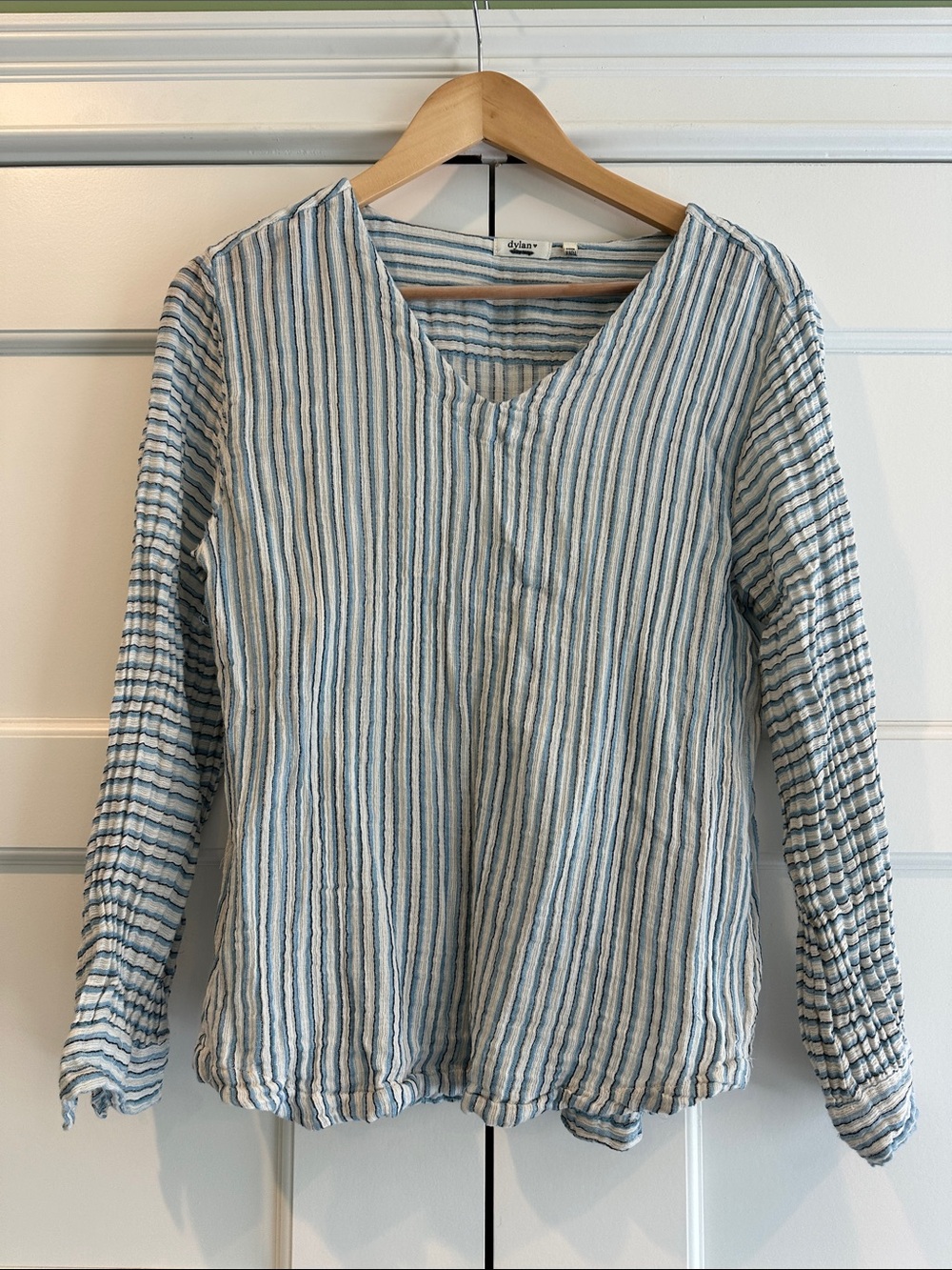 dylan Blue and White Striped V-Neck Long Sleeve Top